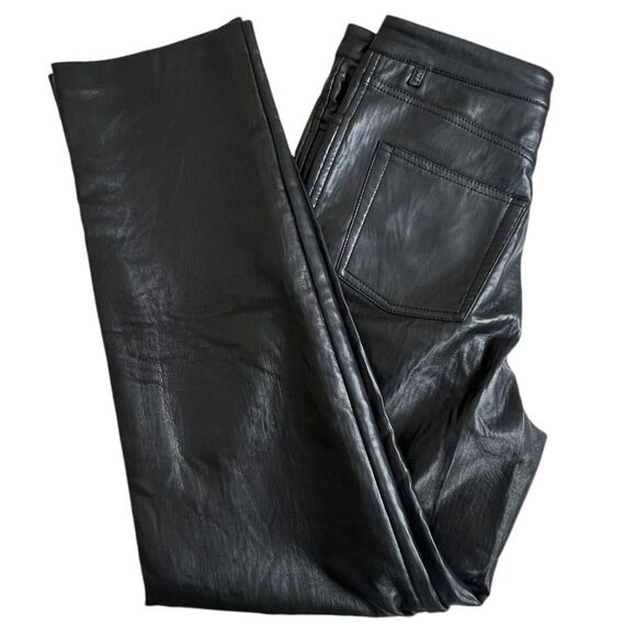 Wilfred Womens 6‎ Black Faux Leather High Rise Straight Leg Pants FLAW - Picture 1 of 9